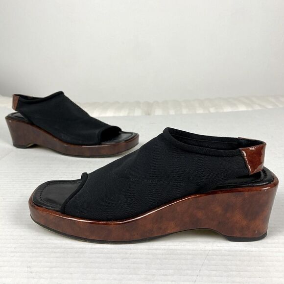 Donald J Pliner Black & Brown Wedged Platform Sole Sling Back Sandals Size 7.5N - Picture 1 of 12